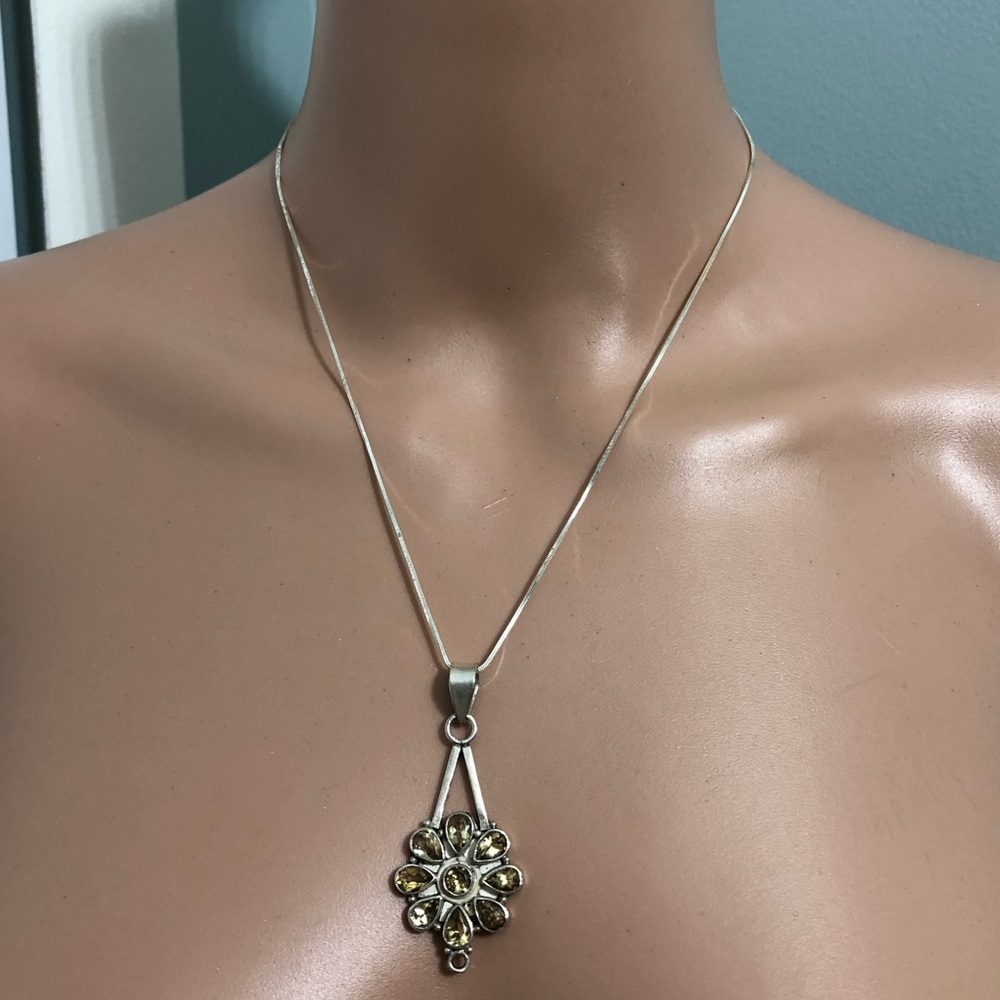 Faceted Citrine  925 Sterling Silver Necklace